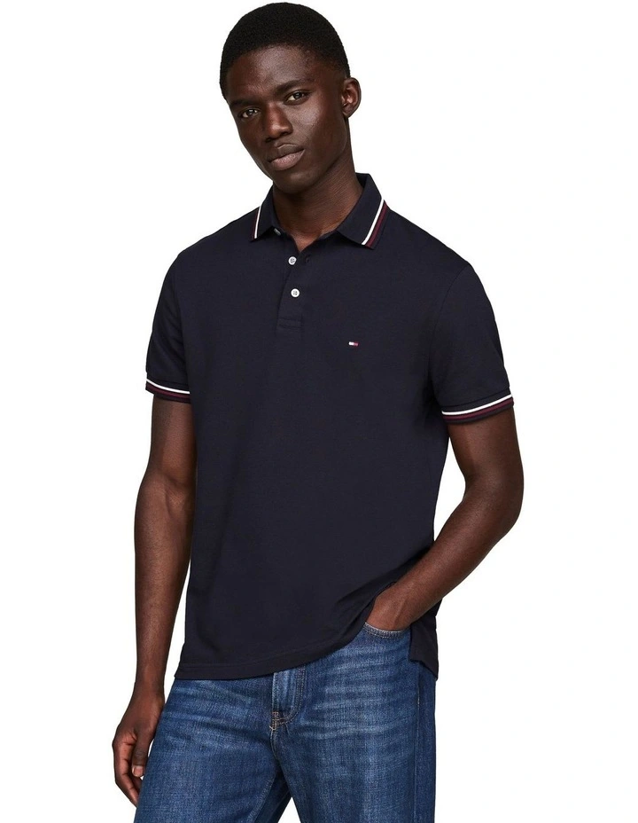 Tipped Slim Fit Polo Shirt in Navy image 1