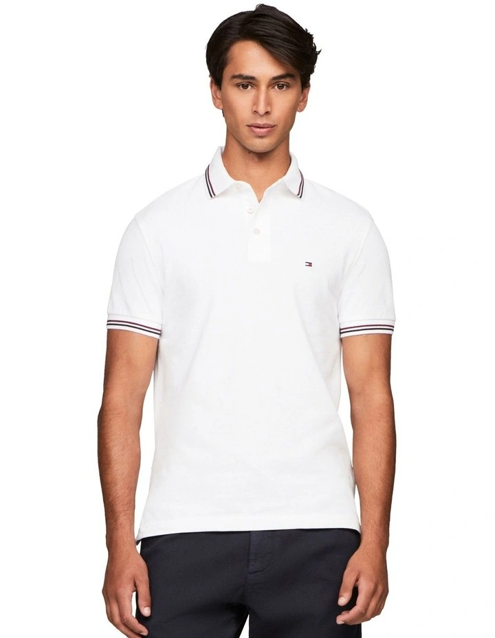 Tipped Slim Fit Polo Shirt in White image 1