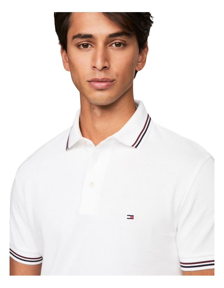 Tipped Slim Fit Polo Shirt in White image 3