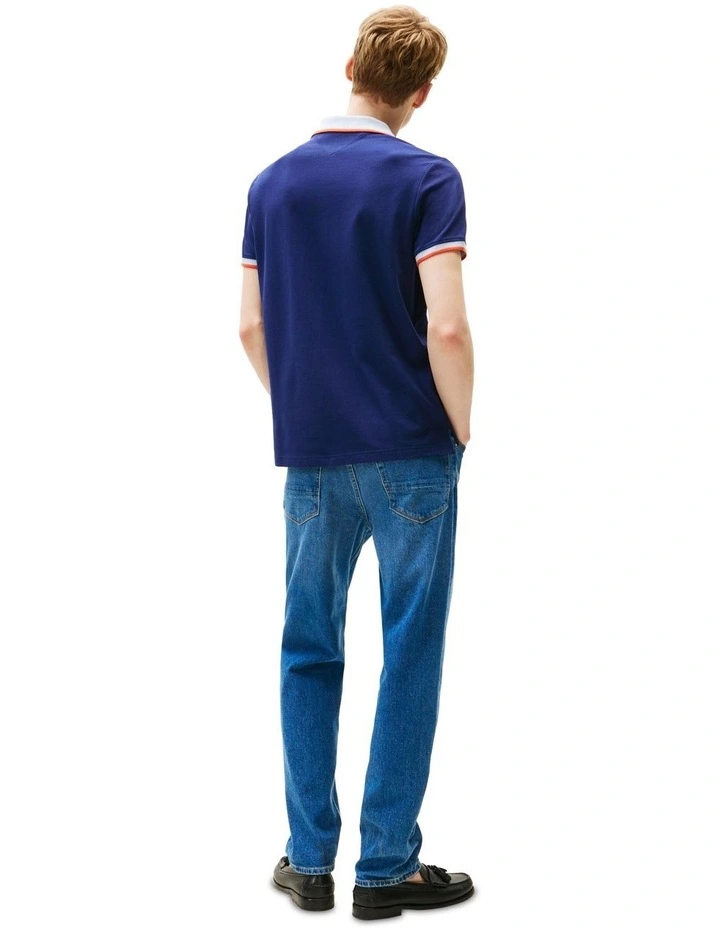 Contrast Knit Collar Polo Shirt in Blue image 2