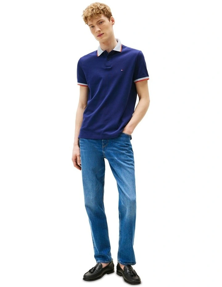 Contrast Knit Collar Polo Shirt in Blue image 4