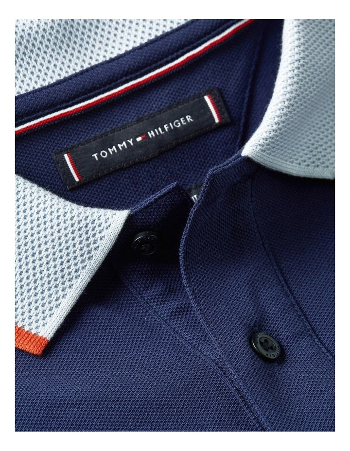 Contrast Knit Collar Polo Shirt in Blue image 5