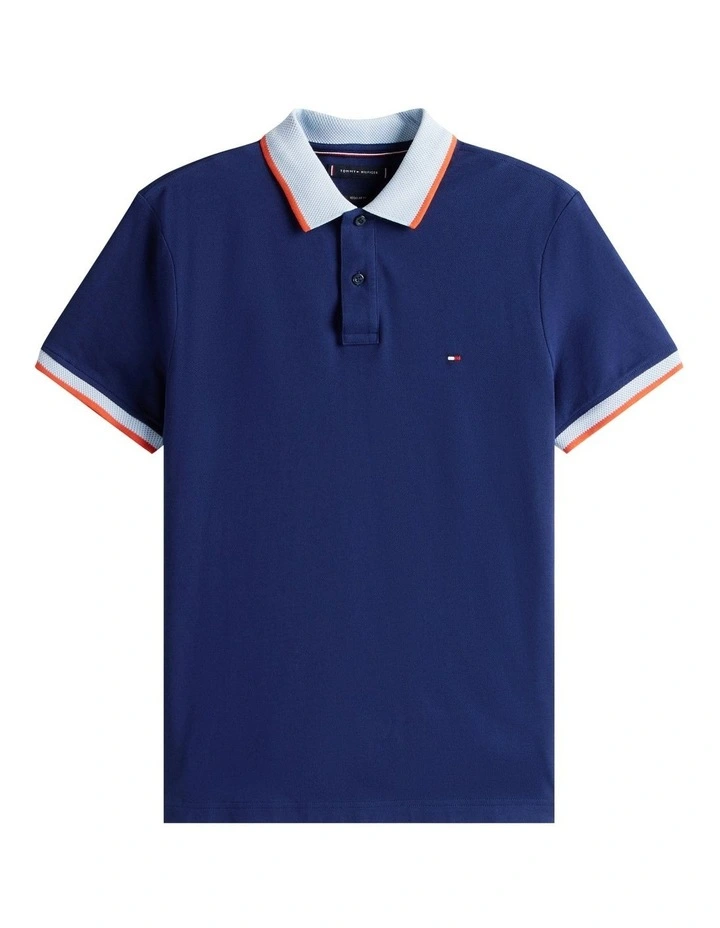 Contrast Knit Collar Polo Shirt in Blue image 6