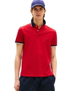 Contrast Knit Collar Polo Shirt in Red