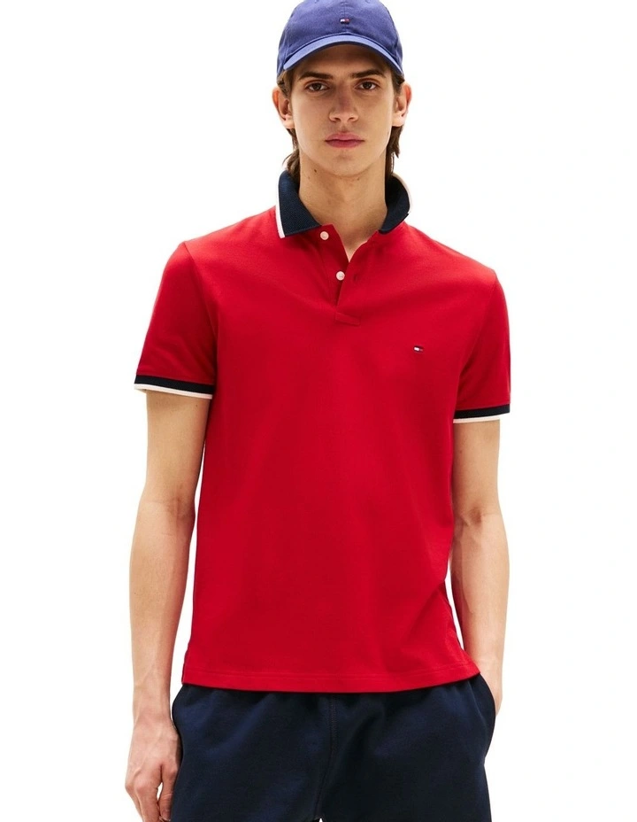 Contrast Knit Collar Polo Shirt in Red image 1