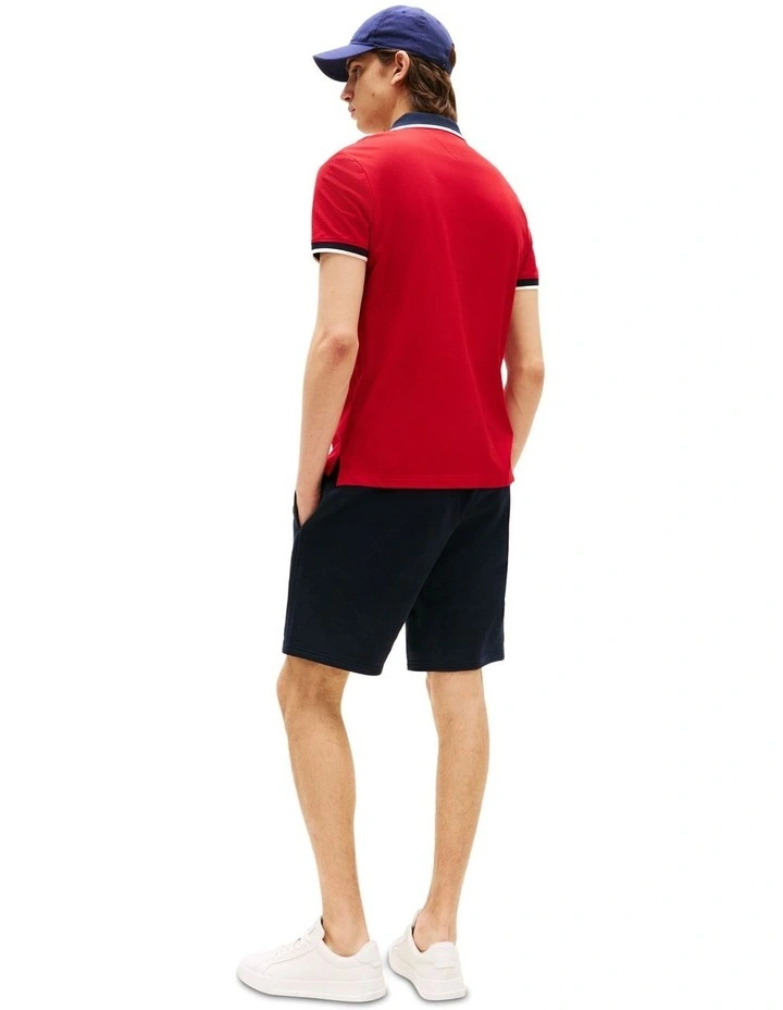 Contrast Knit Collar Polo Shirt in Red image 2