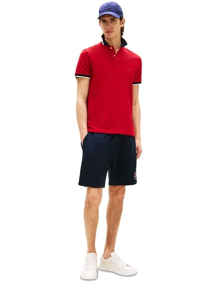 Contrast Knit Collar Polo Shirt in Red image 4