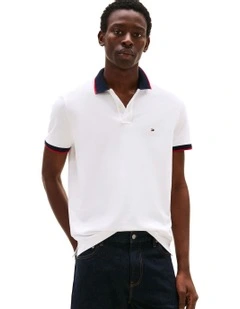 Contrast Knit Collar Polo Shirt in White