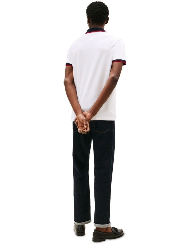 Contrast Knit Collar Polo Shirt in White image 2