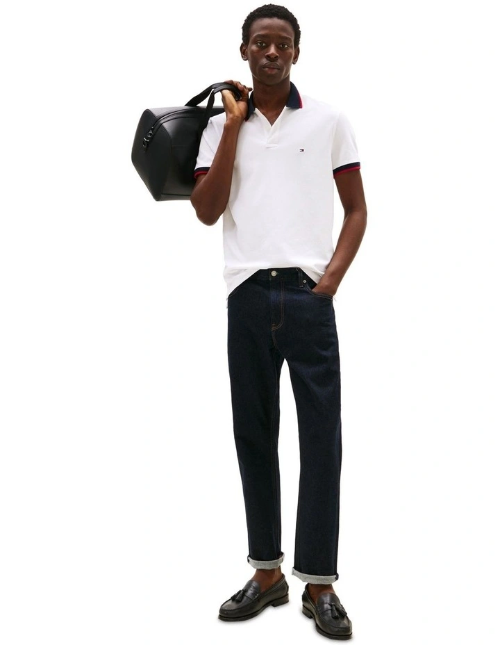Contrast Knit Collar Polo Shirt in White image 4
