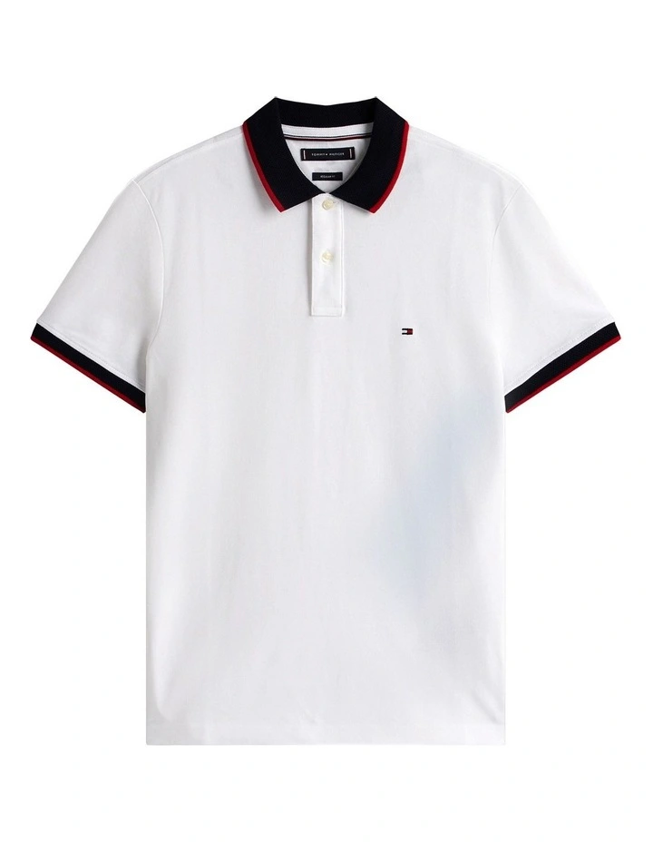 Contrast Knit Collar Polo Shirt in White image 5
