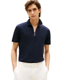 Regular Signature Zip Placket Polo Shirt in Blue