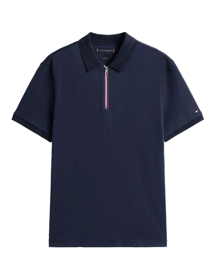 Regular Signature Zip Placket Polo Shirt in Blue image 5