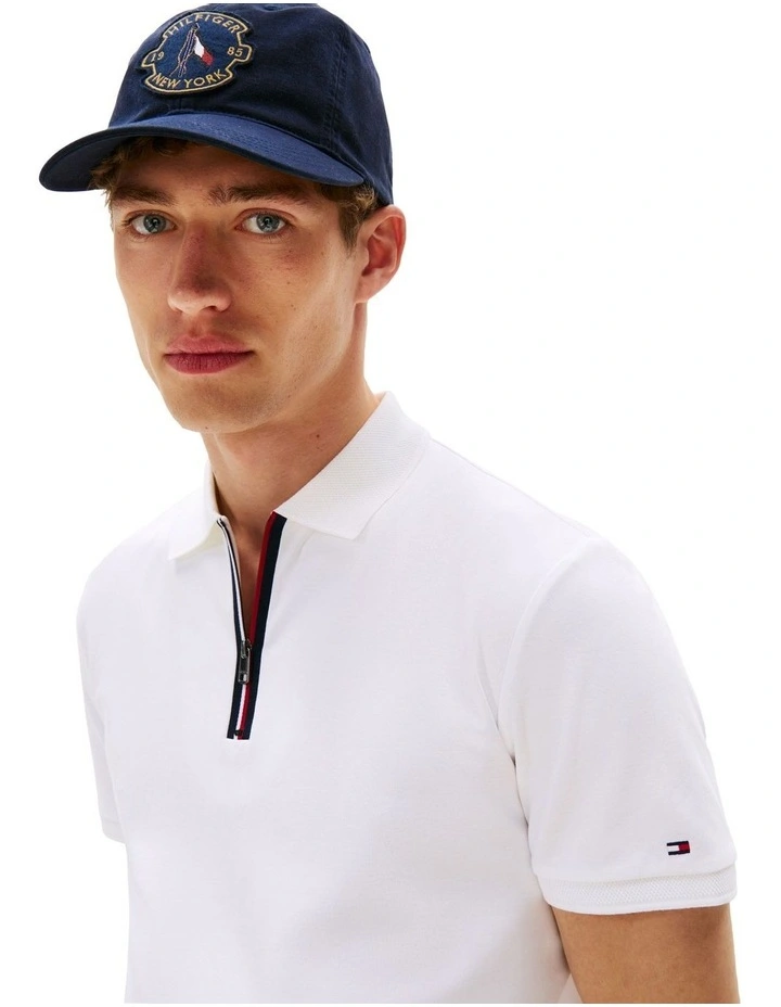 Regular Signature Zip Placket Polo Shirt in White image 3