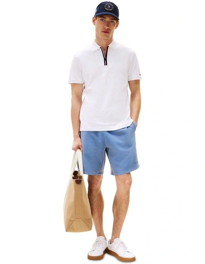 Regular Signature Zip Placket Polo Shirt in White image 4