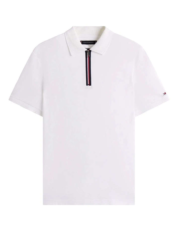 Regular Signature Zip Placket Polo Shirt in White image 5