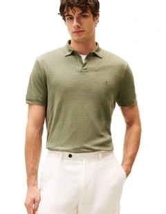 Regular Fit Linen Polo Shirt in Green