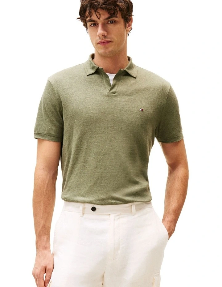 Regular Fit Linen Polo Shirt in Green image 1