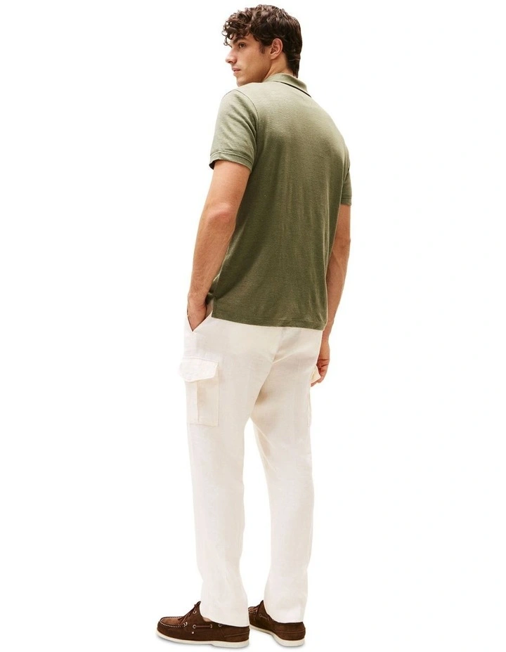 Regular Fit Linen Polo Shirt in Green image 2