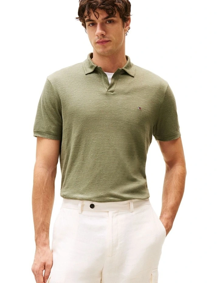 Regular Fit Linen Polo Shirt in Green image 3