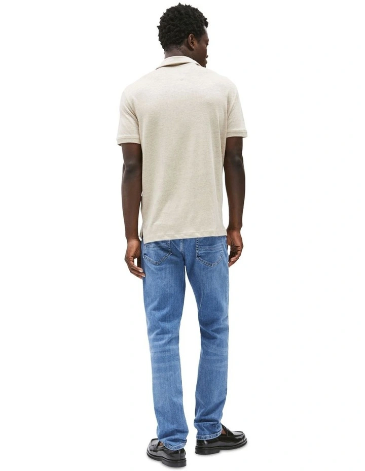 Regular Fit Linen Polo Shirt in Beige image 2