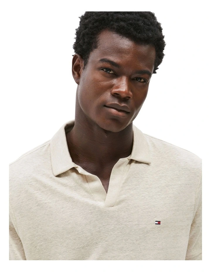 Regular Fit Linen Polo Shirt in Beige image 3