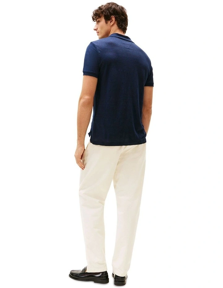 Regular Fit Linen Polo Shirt in Blue image 2