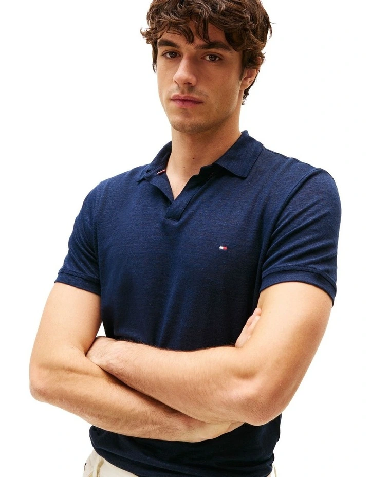 Regular Fit Linen Polo Shirt in Blue image 3