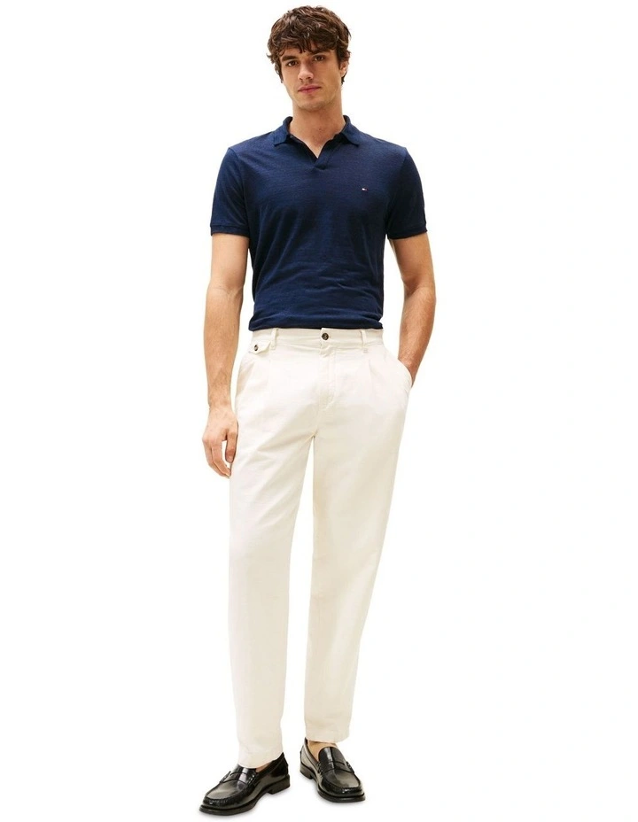 Regular Fit Linen Polo Shirt in Blue image 4
