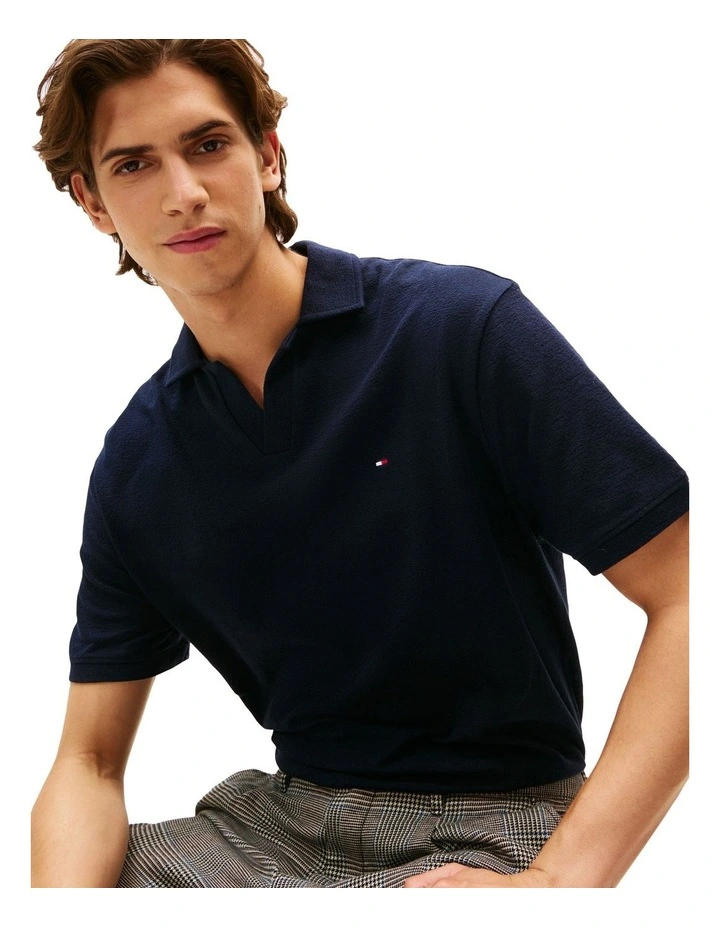 Crepe Classic Fit Polo in Blue image 3