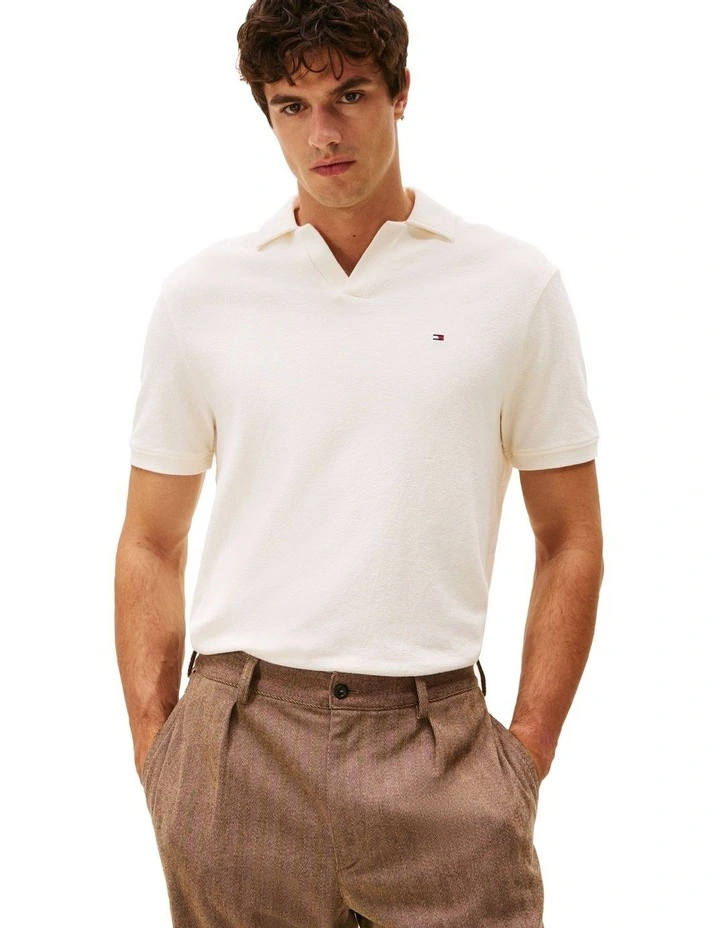 Crepe Classic Fit Polo in White image 1