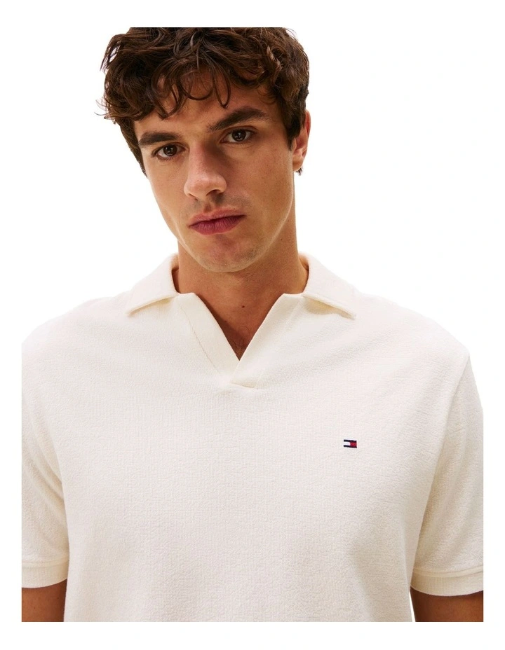 Crepe Classic Fit Polo in White image 3