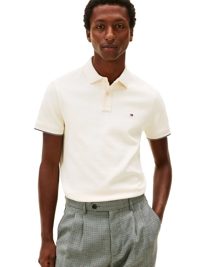 Seersucker Polo Shirt in Cream image 1