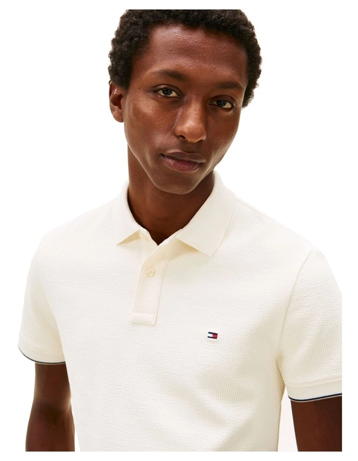 Seersucker Polo Shirt in Cream image 2