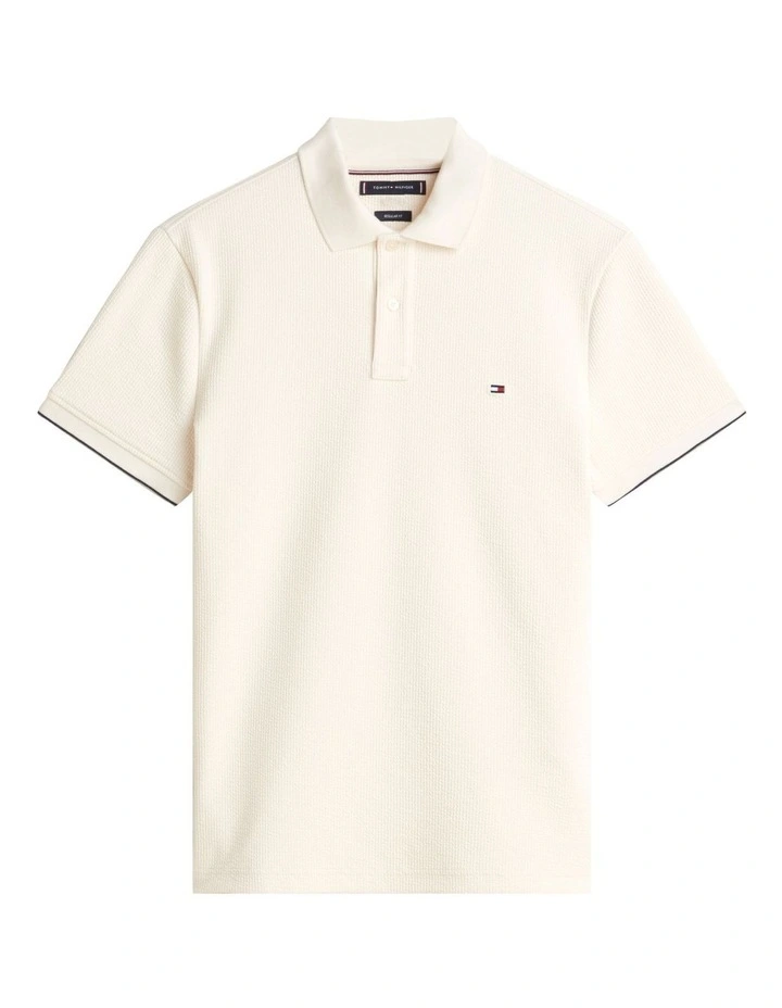 Seersucker Polo Shirt in Cream image 5