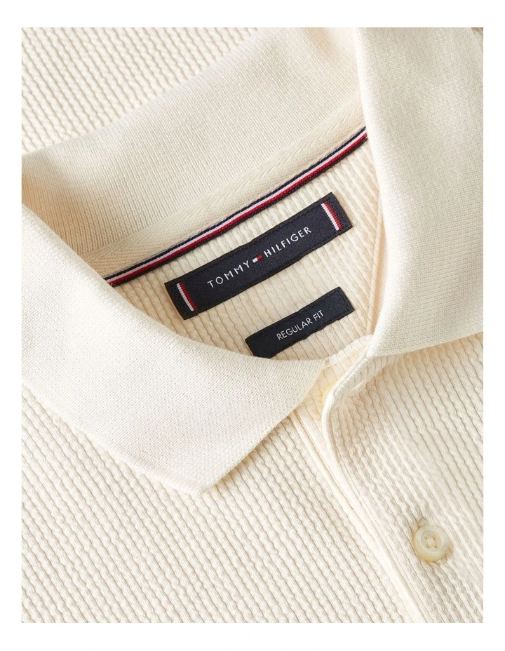 Seersucker Polo Shirt in Cream image 6