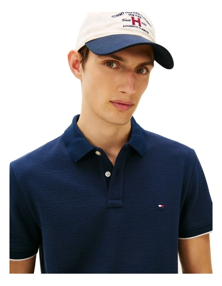 Seersucker Polo Shirt in Navy image 2
