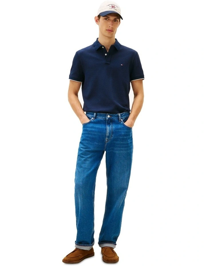 Seersucker Polo Shirt in Navy image 4