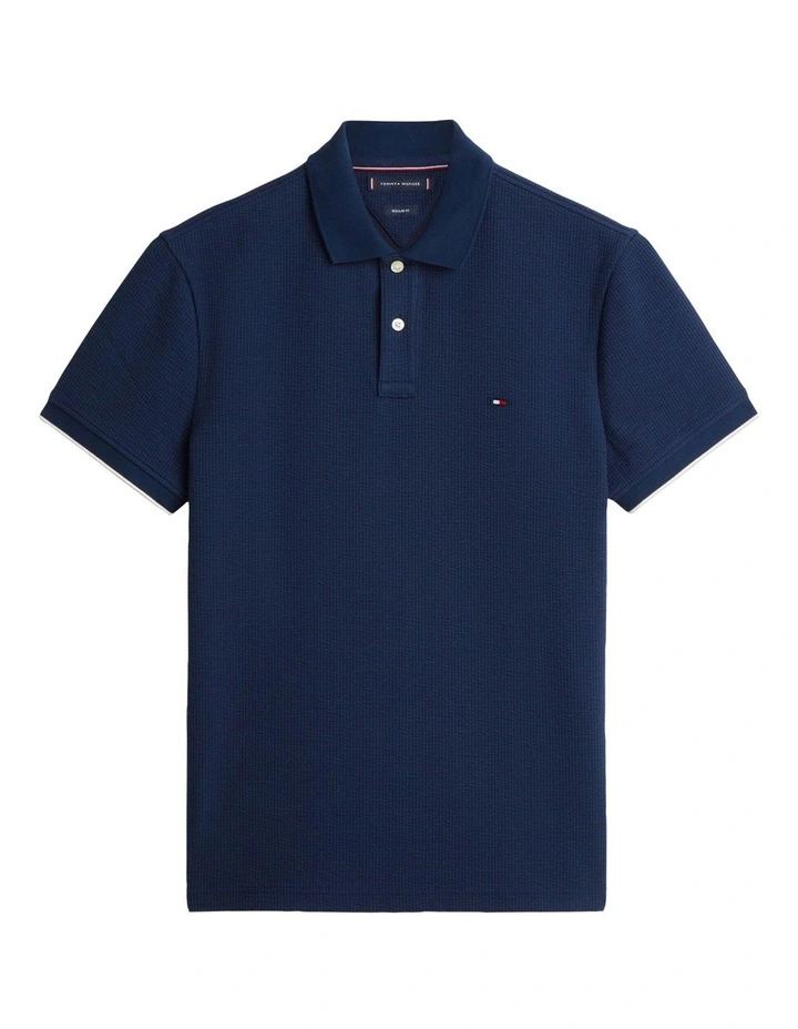 Seersucker Polo Shirt in Navy image 5