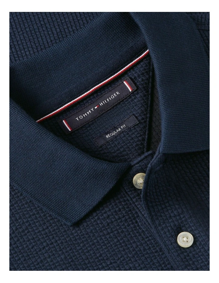 Seersucker Polo Shirt in Navy image 6