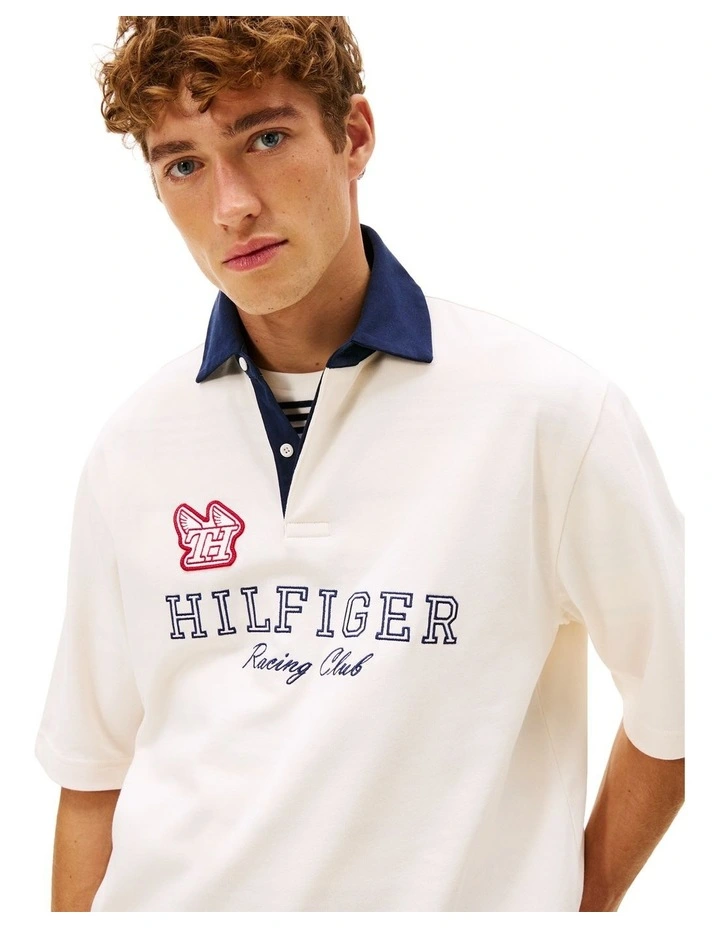 Relaxed Logo Embroidery Rugby Polo Shirt in Beige image 2