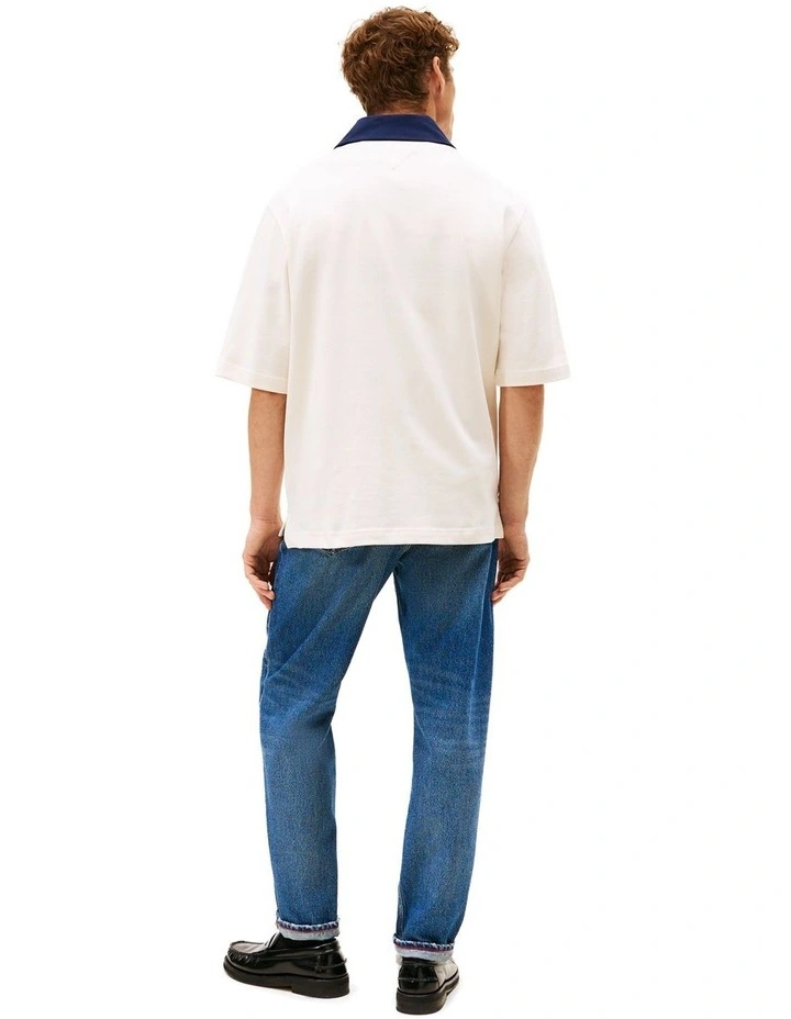 Relaxed Logo Embroidery Rugby Polo Shirt in Beige image 3