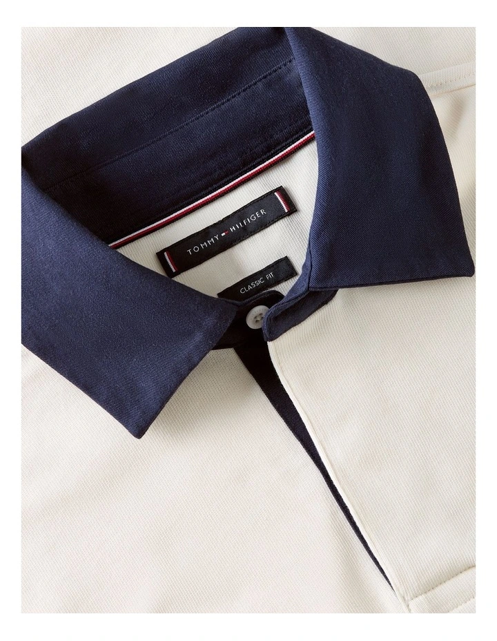 Relaxed Logo Embroidery Rugby Polo Shirt in Beige image 5