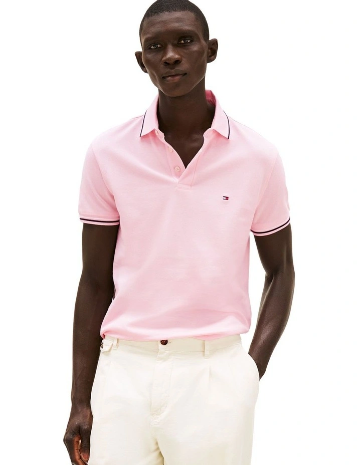 Slim Tipped Polo Shirt in Pink image 1