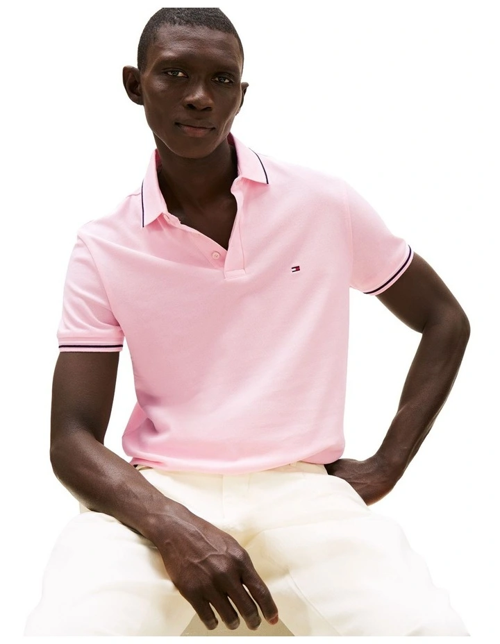 Slim Tipped Polo Shirt in Pink image 2