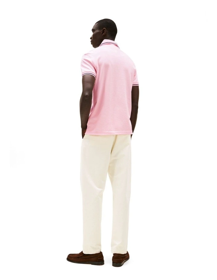 Slim Tipped Polo Shirt in Pink image 3