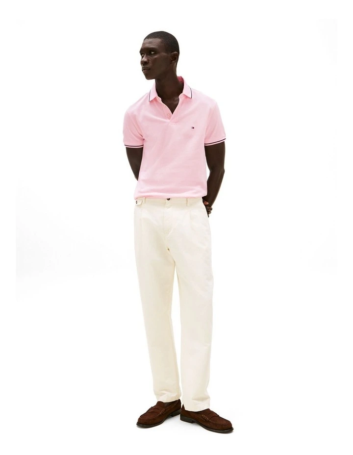 Slim Tipped Polo Shirt in Pink image 4