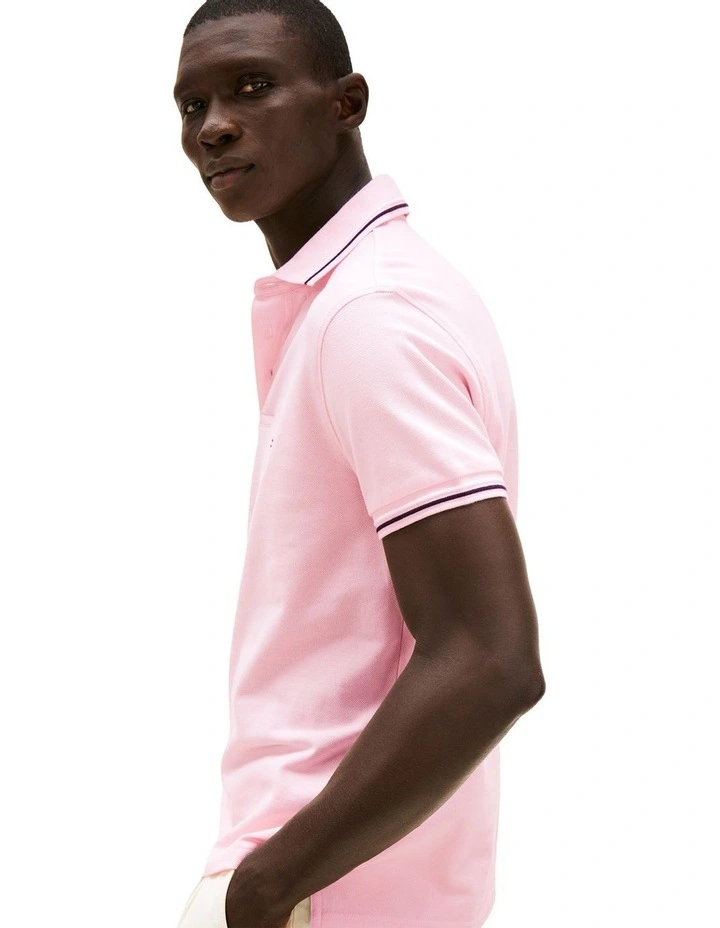 Slim Tipped Polo Shirt in Pink image 5