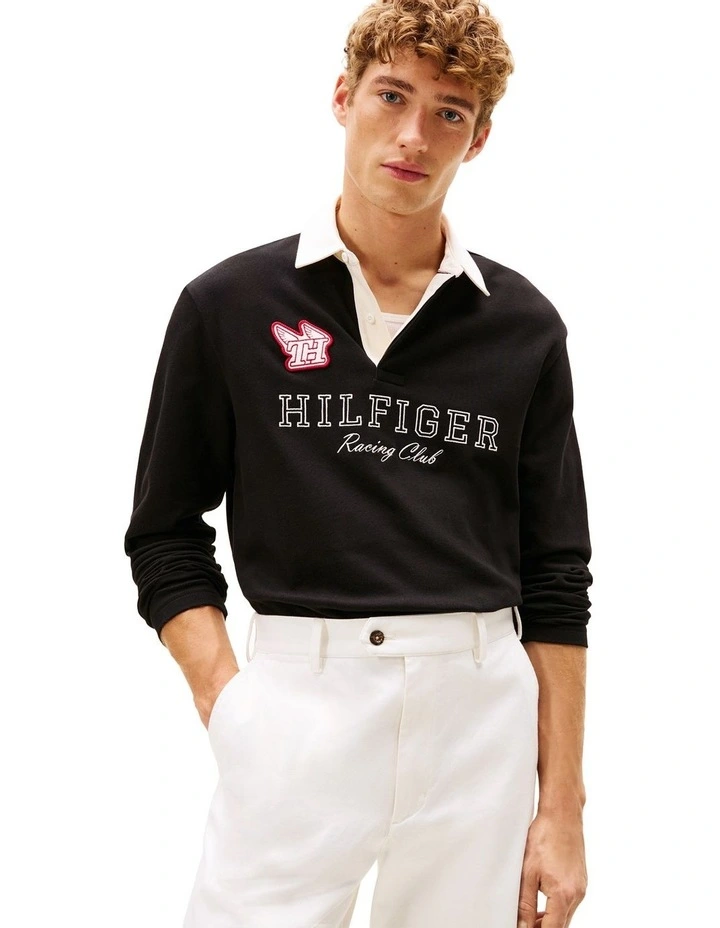 Athleisure Rugby Long Sleeve Classic Polo in Black image 1