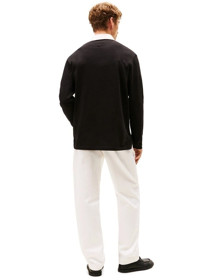 Athleisure Rugby Long Sleeve Classic Polo in Black image 3